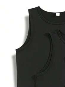 SHEIN Leap Crew 5pcs/Set Teen Boy Casual Basic Sleeveless Top, Comfortable Crew Neck, Spring/Summer - Black - View 4