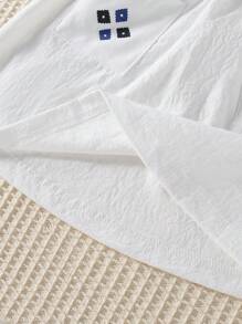 女婴自然风套装，夏季时尚米色刺绣上衣和裙子 - 米色 - 查看 10