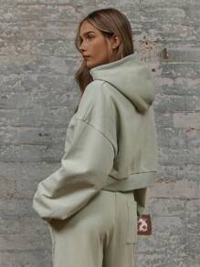 MUSERA Boxy Fit Hip Length Cuff Sleeve Embroidered Detail Hoodie