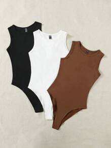 SHEIN EZwear 3 piezas Body unicolor de cuello redondo