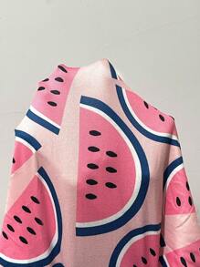 Plus Size Casual Watermelon All Over Print Short Sleeve Nightgown