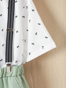 Boys Front Button Shirt And Bib Overalls 2Pcs Gentlemen Outfit Set - Multicolor - View 5