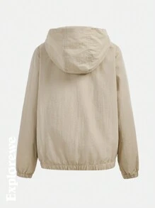 SHEIN 2 pièces Ensemble veste à capuche zippée et pantalon à imprimé lettres manches longues pour adolescentes - Kaki - Voir 2