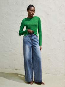 Maija 女式前扣口袋简约休闲牛仔裤，日常穿着，牛仔牛仔裤