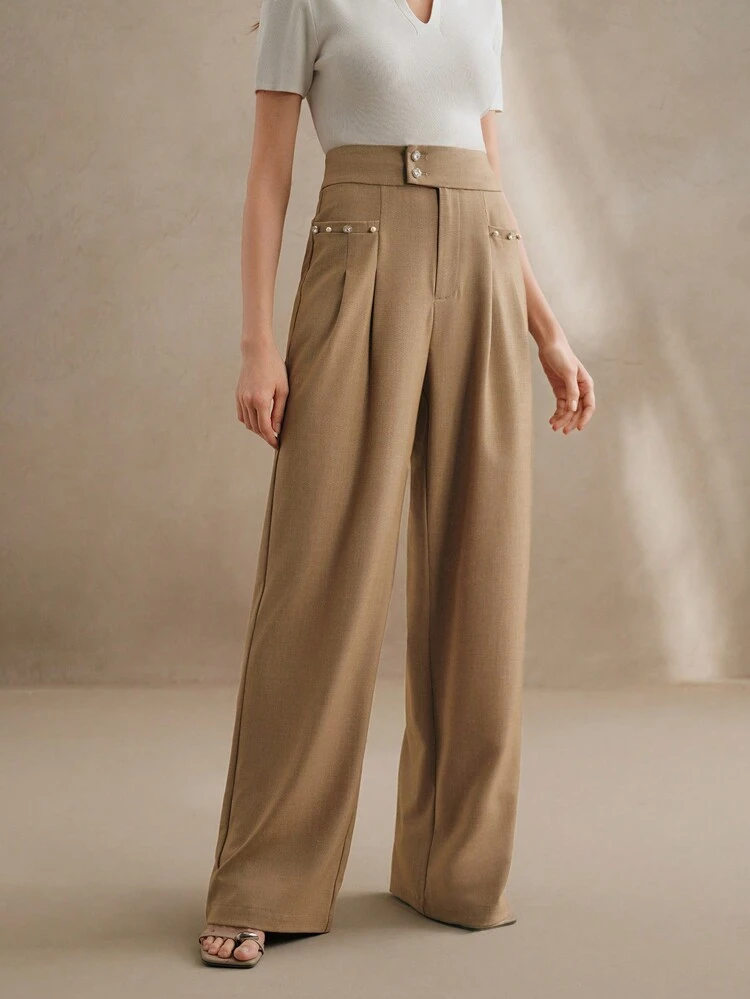 Elegant High Waist Drape Wide Leg Pants Slim Straight Trousers For Business Casual Woman, Old Money, Minimalana Style