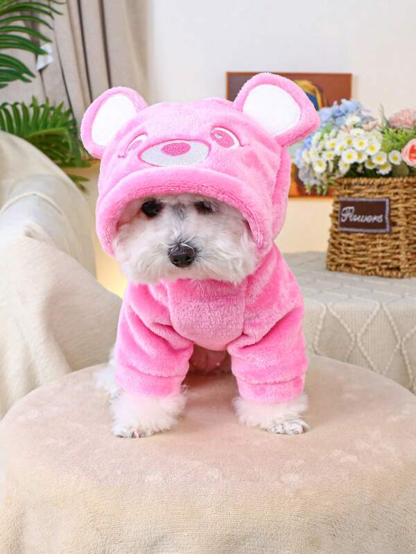 PETSIN 1 pieza Sudadera con capucha de felpa rosa con orejas de oso linda universal para mascotas perros y gatos, cómoda para cosplay