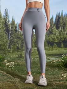 Women's Plain High Waist Skinny Leggings For Daily & Outdoor Wear - Dark Grey - View 6