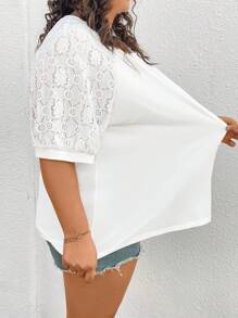 SHEIN CURVE+ Plus Size Women Top With Different Material Splicing,White T-Shirt - White - View 8