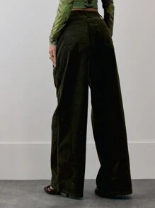 MUSERA Quần jeans ống rộng cạp trung, chất liệu có họa tiết, có đai quần, phong cách mùa xuân 90, Y2K, mùa hè. - xanh quân đội - Xem 5