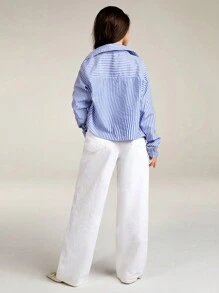 Athîral 2pcs Set Women's Ruffled Trim Oversized Shirt And Fitted Ruffled Trim Bustier Top - Blue - View 5