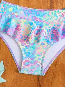 3pcs/Set Young Girl's Neon Leopard Print Print Swimwear Set Summer Holiday