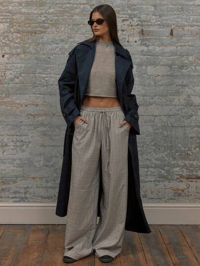 MUSERA Wide Leg Mid Rise Drawstring Waist Slouchy Fit Checkered Trouser Vacation Cute Sexy Summer Streetstyle Elegant