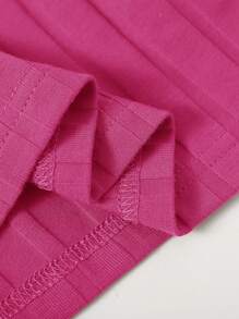 SHEIN EZwear One Shoulder Rib-knit Crop Top - Pink - View 5