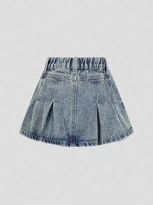 Sparklyn 年轻女孩复古时尚百搭简约褶皱洗水牛仔迷你裙