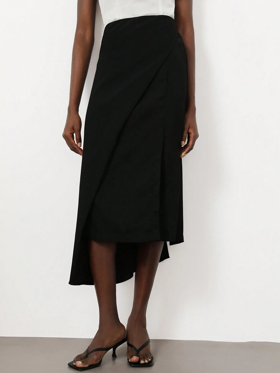 GENKIRA Mid-Length Slit Side Design Elegant Minimalist Commuter Ladies Skirt, Versatile Fall Cloth For Women - Black - View 1