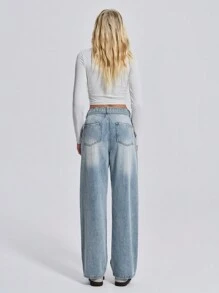 EURMUSE HIGH RISE STRAIGHT Y2K STREET STYLE BELTED JEAN - Light Grey - View 2