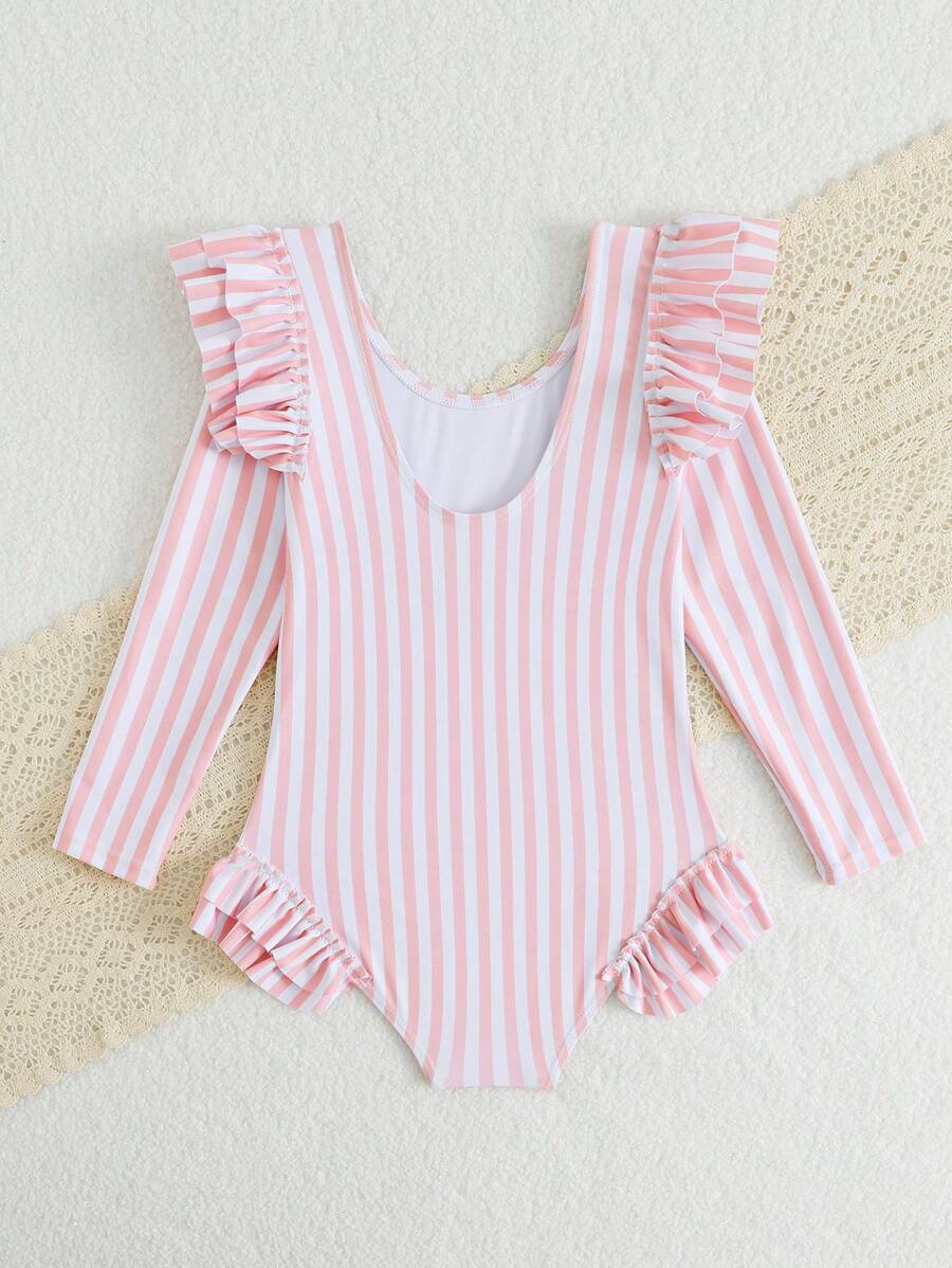 SHEIN Đồ bơi trẻ em sọc cổ tròn dài tay bó sát thường ngày - Nhiều màu - Xem 1