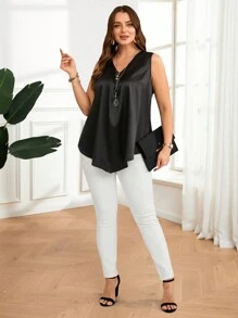 EMERY ROSE Plus Size Women Sleeveless Satin Elegant Blouse,Summer Outfits For Women,Vacation Outfits Woman,Casual Everyday Wear,Top Elegant