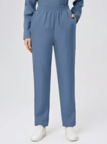 Scrubzie 2pcs Wrinkle-Resistant Collared Long Sleeve Women's /Healthcare Scrub Uniform Top And Pants Set - Blue - View 7