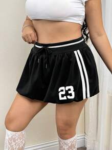 SHEIN ICON Plus Size Y2K Sports Style Lace Decor Bubble Hem Skirt