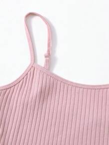 SHEIN EZwear 羅紋針織短版吊帶上衣 - 藕粉色 - 查看 4
