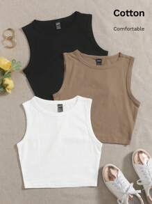 SHEIN EZwear 3 PCS Round Neck Tank Top - Multicolor - View 6