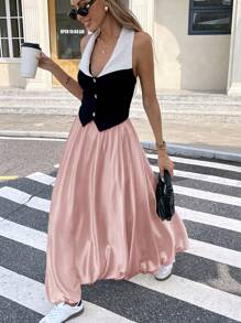 Serisse 女士纯色休闲日常铅笔裙，简约时尚 - 粉色 - 查看 9