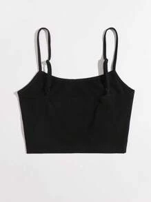 SHEIN EZwear 圖案印花短版吊帶上衣 - 黑色 - 查看 2