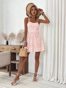 Breezaya Women's Yellow Floral Print Cami Dress Vacation Beach Outfit