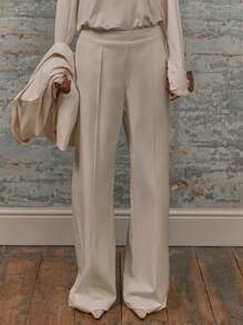 MUSERA High Rise Wide Leg Seam Detail Trouser Vacation Chic Elegant - Green - View 2