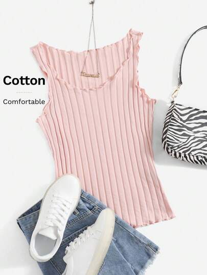 SHEIN EZwear Top tank ribete en forma de lechuga tejido de canalé