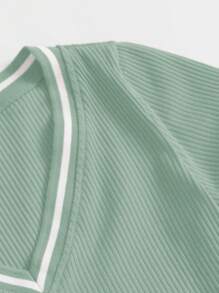 SHEIN EZwear Contrast Striped Rib-knit Crop Tee