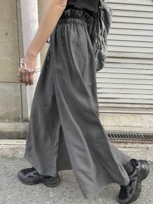 FRIFUL 女士灰色高腰阔腿 7/8 裤，春夏 - 灰色 - 查看 7