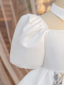 Tween Girls Elegant Holiday Puff Sleeve Princess Dress - White - View 4