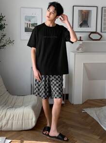 DAZY Conjunto de pijama de hombre a juego con camiseta gris oscura, de verano - Multicolor - Ver 1
