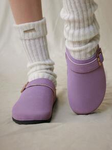 Solecia Women's Thick Sole Furry Slippers, Fashionable Round Toe Warm Indoor Shoes - Mauve Purple - View 5