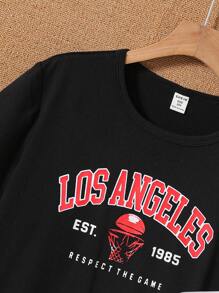 SHEIN 2pcs/Set Toddler Boys Letter & Cartoon Print Crew Neck Casual Short Sleeve T-Shirts Kids Tshirts T Shirts For Boys