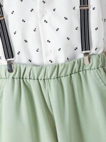 Boys Front Button Shirt And Bib Overalls 2Pcs Gentlemen Outfit Set - Multicolor - View 4