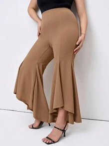 SHEIN Clasi Weite Hosen in Große Größen für Damen, einfarbig elegante und vielseitige Büro- und Pendlerhosen