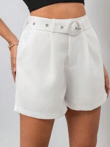 Chiquease 女士腰部饰有孔眼纽扣的休闲短裤 - 白色 - 查看 3