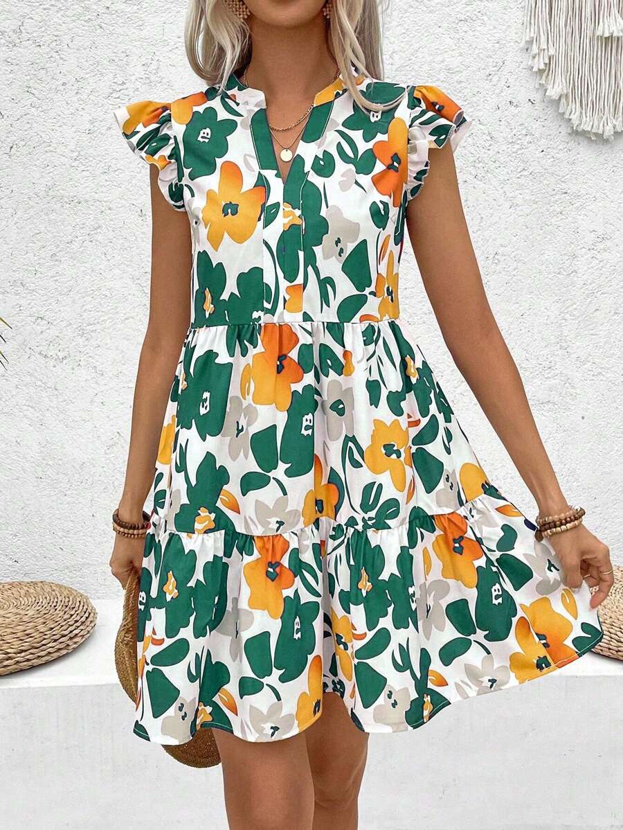 Breezaya Váy đi nghỉ cổ chữ V in hoa hở tay cho nữ - Nhiều màu - Xem 1
