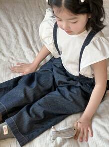 DAZY Young Girls Denim Bib Overall & Jumpsuit, Fall Outfit - Dark Wash - View 6