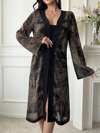 DAZY 花卉印花雪纺喇叭袖女式罩衫，春夏