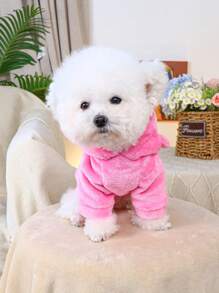 PETSIN 1 件宠物猫狗通用可爱粉色毛绒熊耳朵连帽运动衫，舒适角色扮演连帽衫 - 粉色 - 查看 8