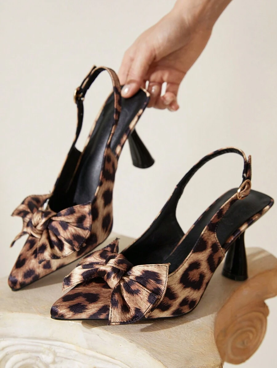 CUCCOO CHICEST Women's New Summer Elegant Bow-Tied Pointed Toe Stilettos High Heels, Leopard Print Romantic Stylish Pumps For Afternoon Tea, Date, Formal Wear - Brown - View 1