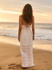 Aralina 夏季度假纹理交叉背带吊带连衣裙 - 白色 - 查看 2