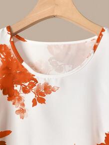 EMERY ROSE 2 件套女士花卉印花圆领短袖上衣和裤子，新年休闲装 - 橘色 - 查看 6