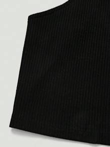 SHEIN Privé Débardeur ajusté noir décontracté et polyvalent avec col rond, boutons de perle au dos - Noir - Voir 8