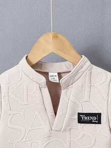 男婴经典休闲提花针织短袖上衣和长裤套装 - 卡其色 - 查看 5