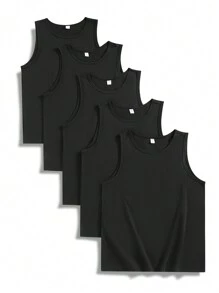SHEIN Leap Crew 5pcs/Set Teen Boy Casual Basic Sleeveless Top, Comfortable Crew Neck, Spring/Summer - Black - View 1